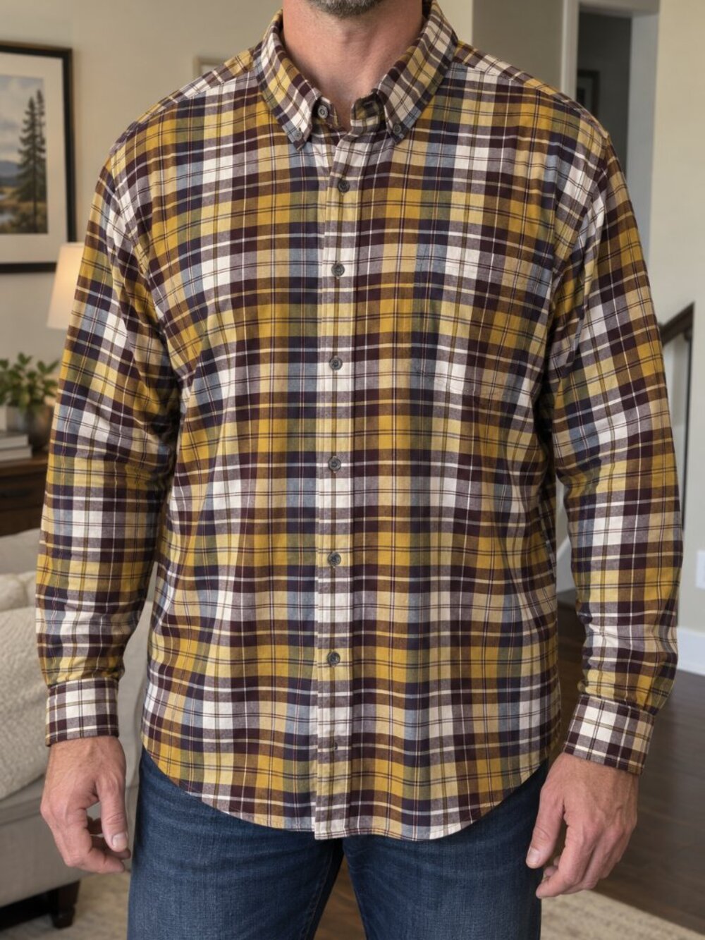 Eddie Bauer Men's 3XLT Yellow Plaid Button Down Shirt
